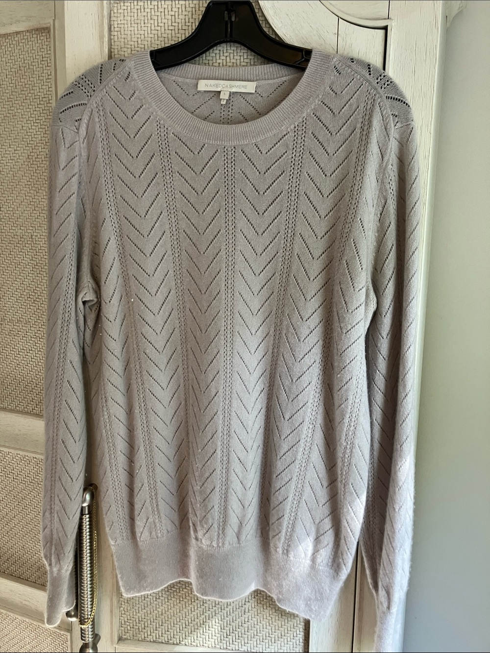 NakedCashmere Pointelle Cashmere Crewneck Sweater Silver Gray Large